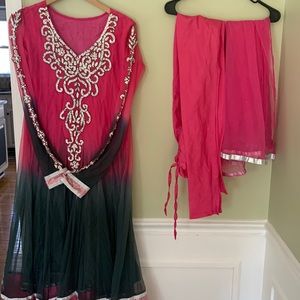 Pink and gray bejeweled Desi formal dress